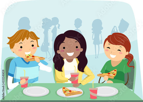 Stickman Teens Eat Friends Pizza Illustration