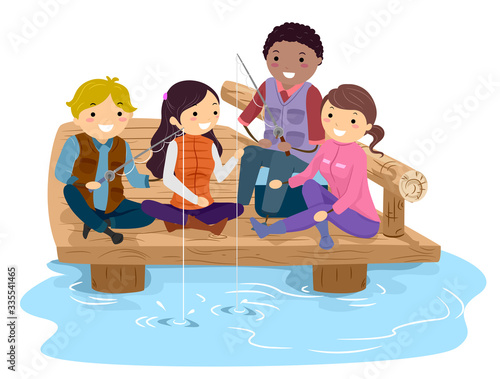 Stickman Teens Friends Fishing Illustration