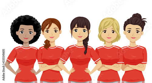 Teen Girls Team Soccer Players Illustration