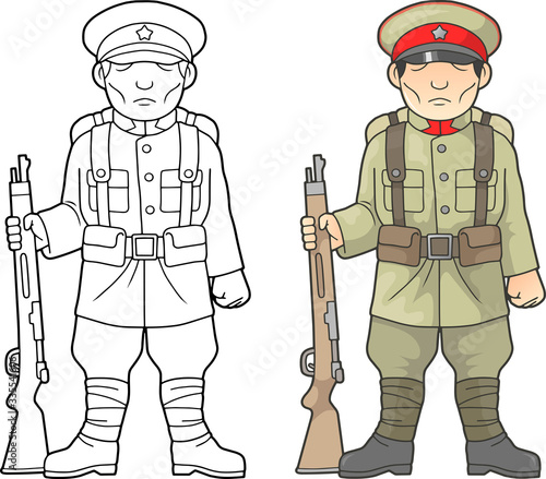 cartoon, Japanese soldier, world war one, coloring book