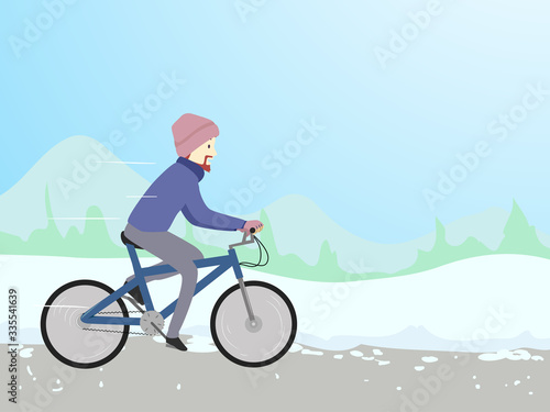 Man Winter Bike Illustration