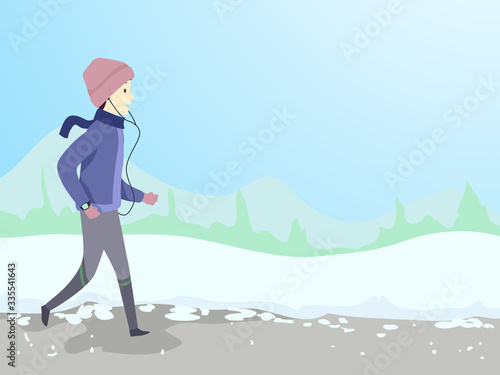 Man Winter Jogging Illustra...