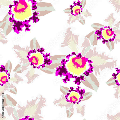 Fototapeta Naklejka Na Ścianę i Meble -  Seamless pattern with bright  orchids. Abstract background texture.