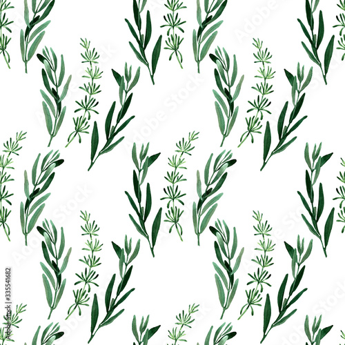 Fototapeta Naklejka Na Ścianę i Meble -  Watercolor seamless pattern with spring flowers, buds and twigs with leaves