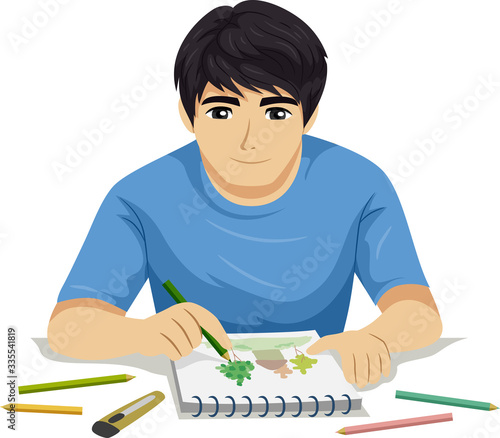 Teen Guy Color Pencil Art Illustration