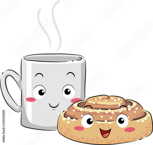 Mascot Coffee Cinnamon Bun Fika Illustration