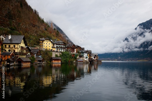 Hallstatt, Austria - November 29, 2019:Very beautiful and popular mountain village in the Austrian Alps. 