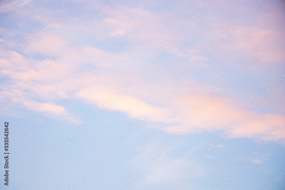 Beautiful image of natural pastel colorful of blue sky and violet clouds in the morning in spring season.