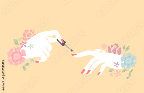 Hands Floral Manicured Nail Polish Illustration