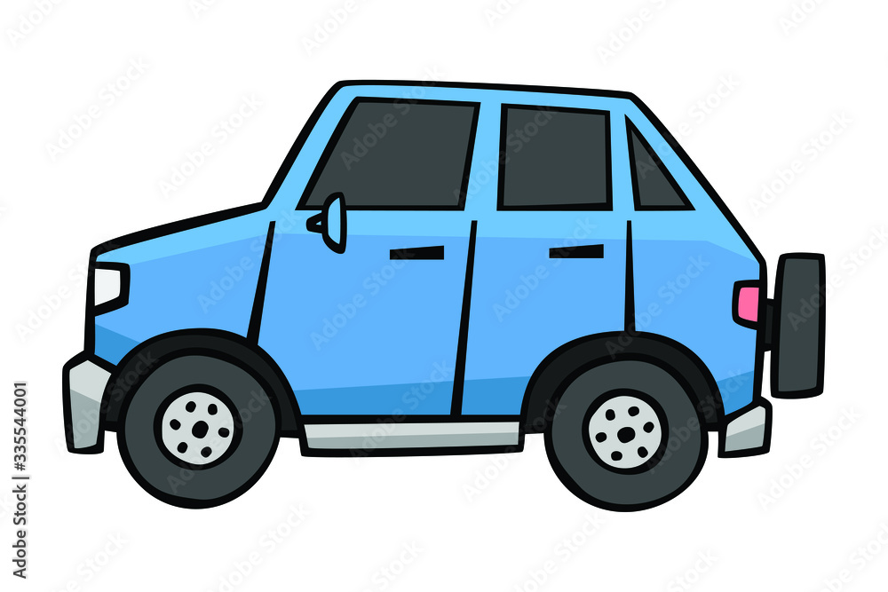  4 wheels car in drawing style on white