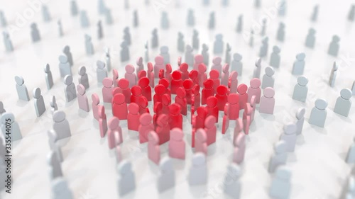 Many people icons, crowded place. Social distancing as infectious disease spread preventing conceptual 3D animation