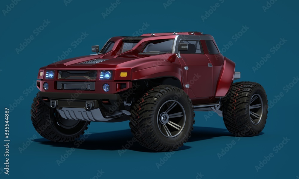 3D rendering of a brand-less generic concept off-road car in studio environment