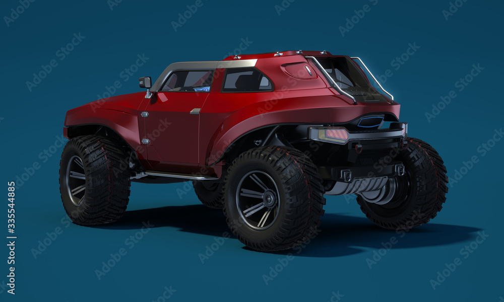 3D rendering of a brand-less generic concept off-road car in studio environment