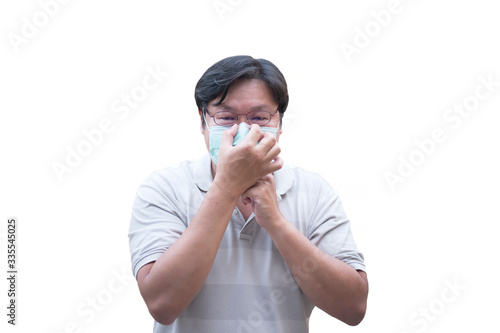 Men are wearing the mask on the face for protection Prevent infection and viruses (COVID-19) with colors White background