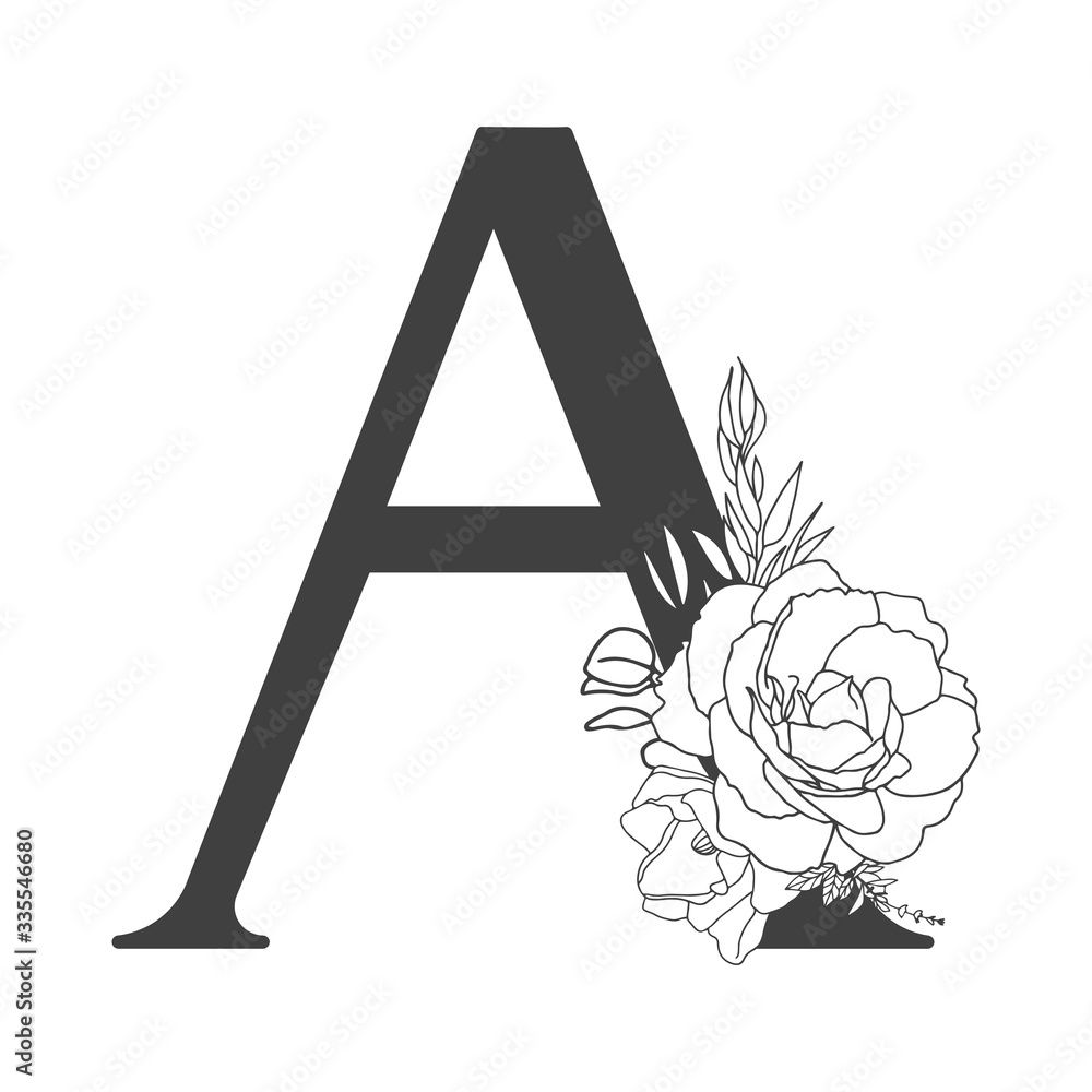 Vector flower alphabet. Floral design of letter A. Decoration of ...