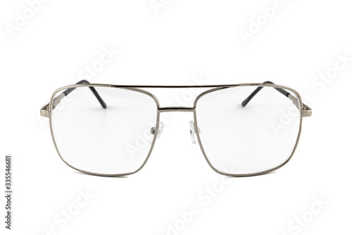 Aviator (Pilot) reading glasses with silver frame isolated on white background, front view