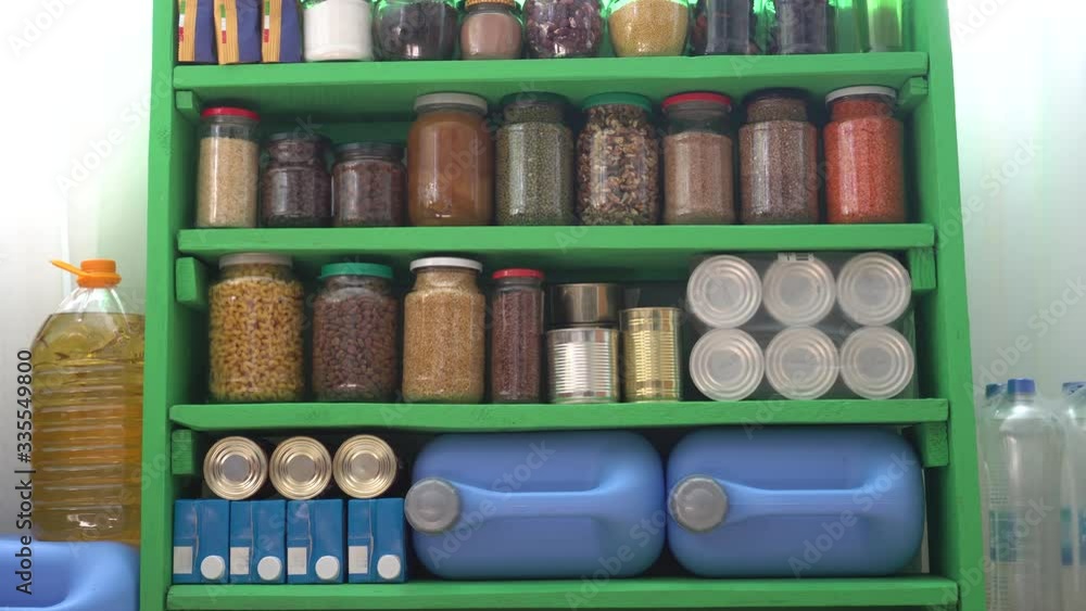Food Stock Pantry For A Coronavirus Quarantine. Canned, boxed, and
