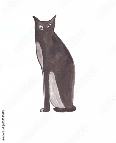 Drawing with watercolors: Big black cat.