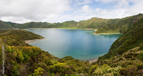 Lagoa do Fogo (Lake of Fire) panorama, Sao Migel, Azores Islands