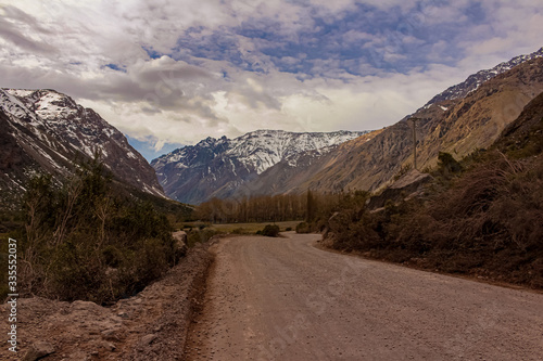 Mountain landscape in Lo Valdés Valley, Cajón del Maipo, Central Andes of Chile. © Marcos