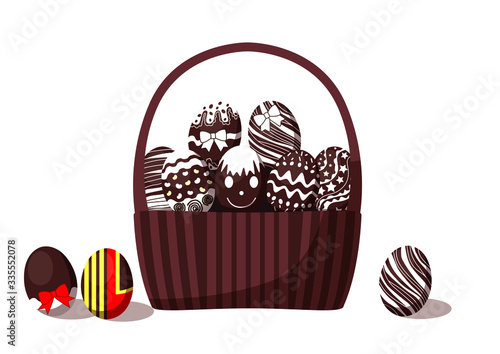 easter egg chocolate and milk colorful in the basket design on white background illustration vector