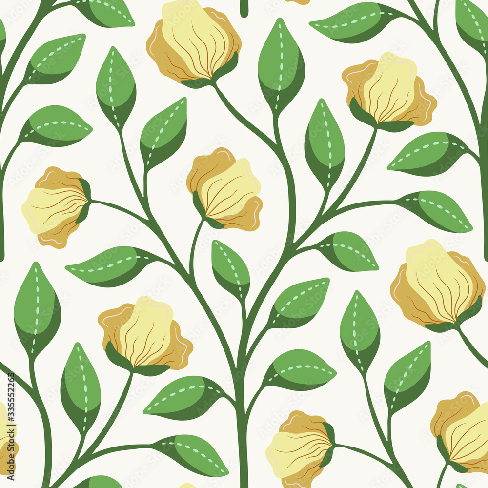 Floral leaf branch scallop seamless vector pattern Floral leaf branch scallop seamless vector pattern