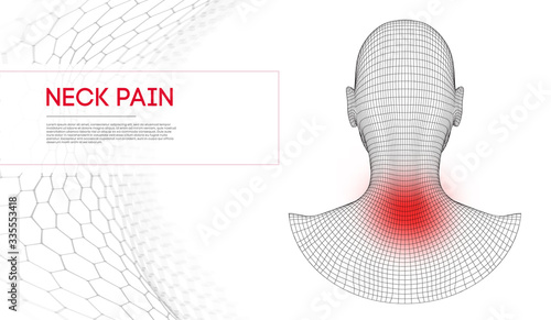Pain in neck of woman. Back pain with aches vector 3d illustration. Bad posture vector anatomy of woman. Female girl with holding problem. Headache adult attractive.