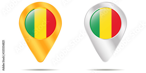 Φωτογραφία Map of pins with flag of Mali. On a white background