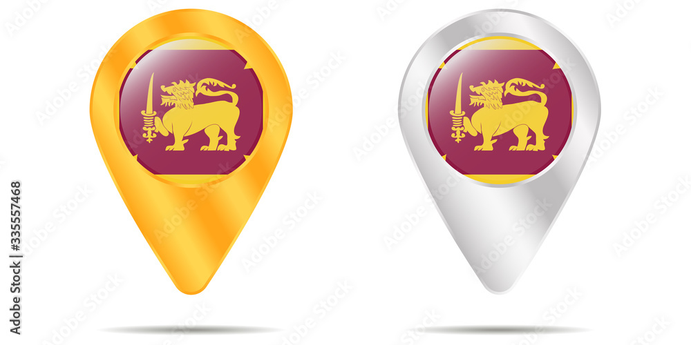 Map of pins with flag of Sri Lanka. On a white background