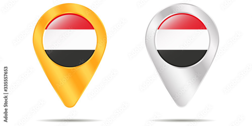 Map of pins with flag of Yemen. On a white background Map of pins with flag of Yemen. On a white background