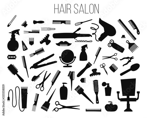 Hair salon - hair cut, manicure, makeup, hair coloring, hairdressing, styling professional beauty tools and equipment big set.