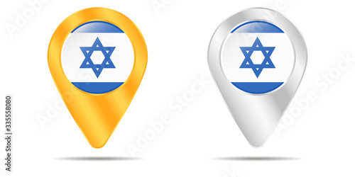Εκτύπωση καμβά Map of pins with flag of Israel. On a white background
