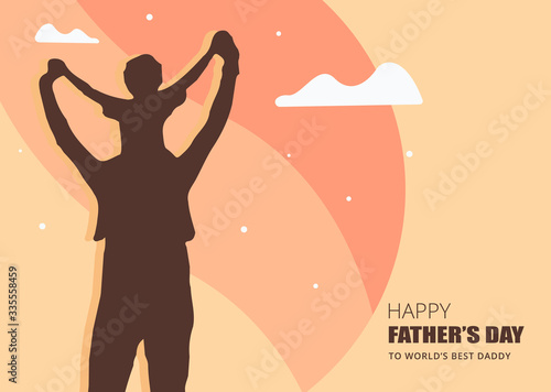 Vector silhouette of a child sitting on shoulder of his father. Happy fathers day illustration