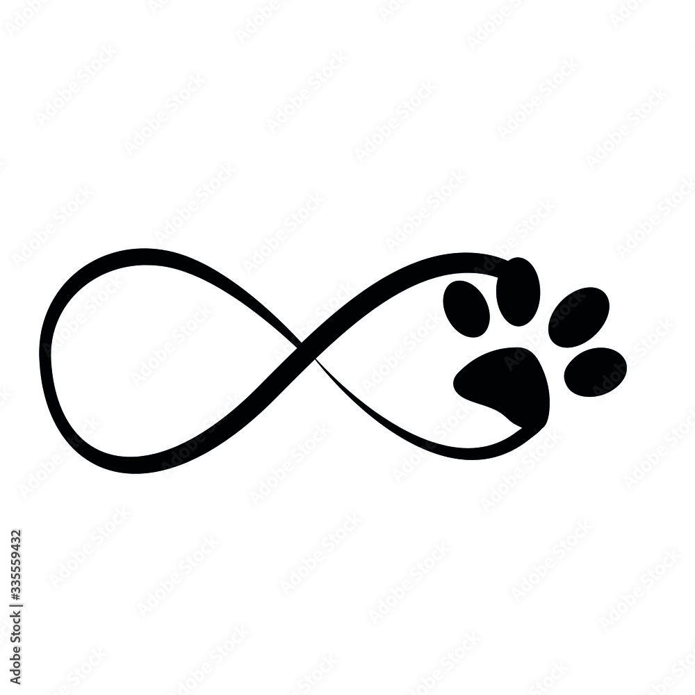 Elegant infinity sign with animal footprint, vector illustrationabstract, animal, background, black, cartoon, design, dog, foot, footprint, graphic, heart, icon, illustration, infinity, isolated, logo Elegant infinity sign with animal footprint, vector illustrationabstract, animal, background, black, cartoon, design, dog, foot, footprint, graphic, heart, icon, illustration, infinity, isolated, logo