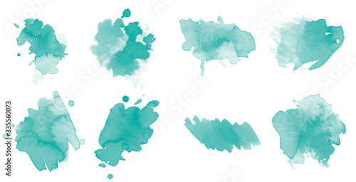 Set of turquoise watercolor vector brushes. Beautiful brushes for painting