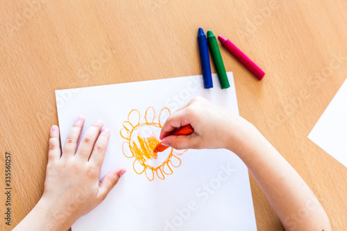 coronavirus attacks home family, children's creativity, drawings with crayons paper, quarantine, time home, child development, creative skills, children's drawing, mother family, virus, diseases