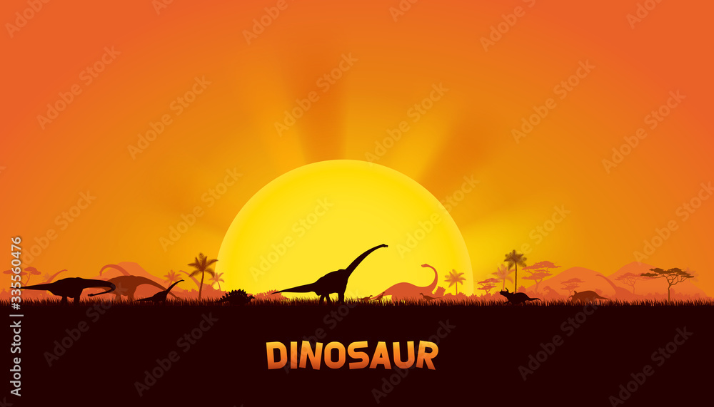 Dinosaurs in prehistoric scene. vector of dinosaurs background.