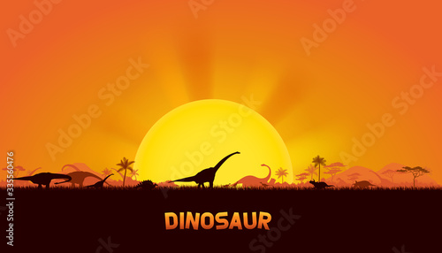 Dinosaurs in prehistoric scene. vector of dinosaurs background.