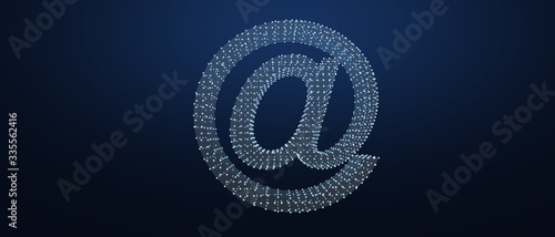 Email sign on blue wall background, banner, copy space. 3d illustration