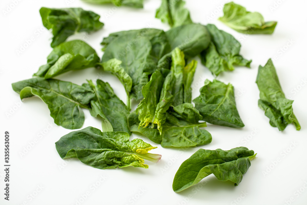 Fresh spinach leaves on a white background Fresh spinach leaves on a white background