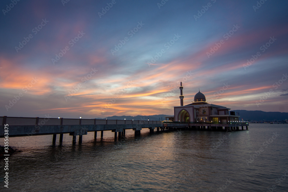 Architecture Penang Port, Malaysia floating mosque during dusk hour. Architecture Penang Port, Malaysia floating mosque during dusk hour.