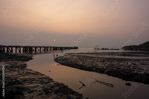 Early sunrise morning at Karpal Singh Drive, Penang near fisherman broken bridge.