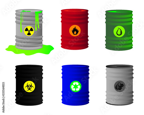 chemical waste, domestic waste, combustible, oil drums and recycling waste symbols. vector, graphics, banner
