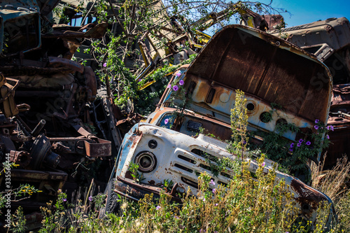 Crushed Soviet ZIL Cars on the Tank Graveyard in Asmara, Eritrea photo