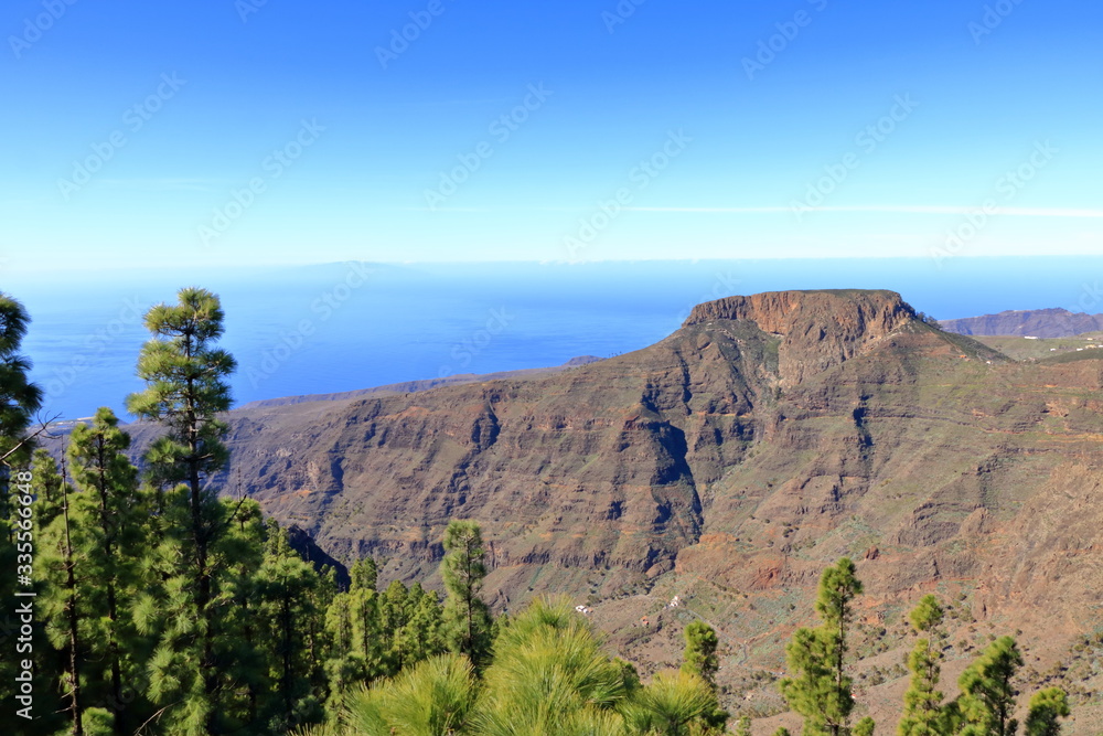 La Gomera landscape, The tableland La Fortaleza, Canary islands, Spain, El Hierro in background La Gomera landscape, The tableland La Fortaleza, Canary islands, Spain, El Hierro in background