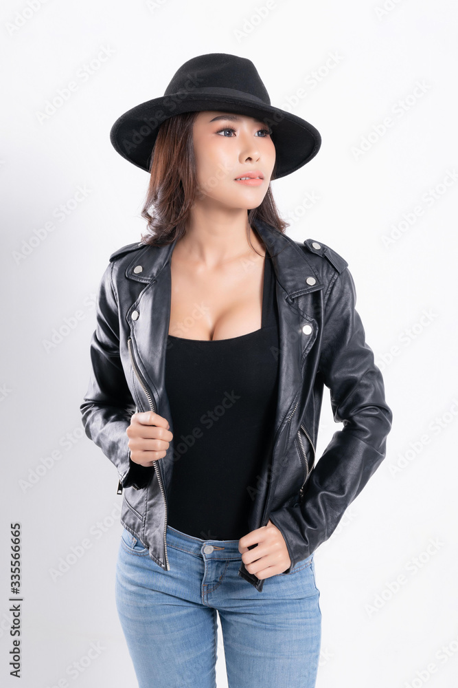 Woman portrait in a black jacket. Woman portrait in a black jacket.