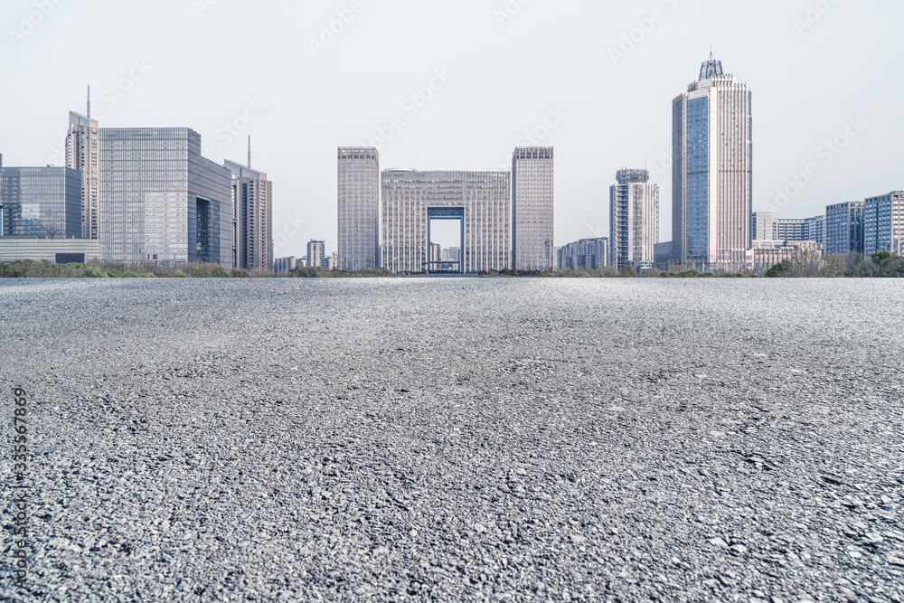 Modern business office buildings with empty road