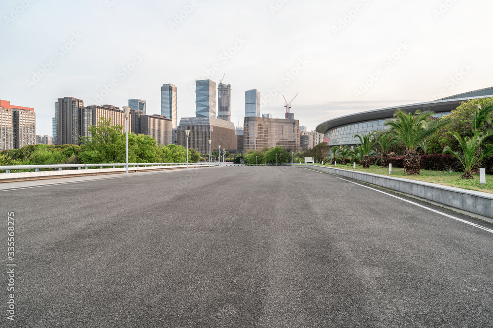 Modern business office buildings with empty road