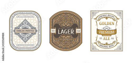 Set of Vintage frames for labels. Gold stickers bottle beer