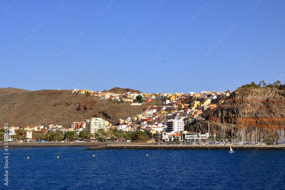January 31 2020 - Harbor in San Sebastian, La Gomera, Canary Islands, Spain: Harbour of the Town San Sebastian de la Gomera